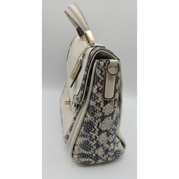 COACH MADISON TWO TONE PYTHON EMBOSSED EXOTIC LEATHER SADIE FLAP SATCHEL 27849 - Picture 6 of 11